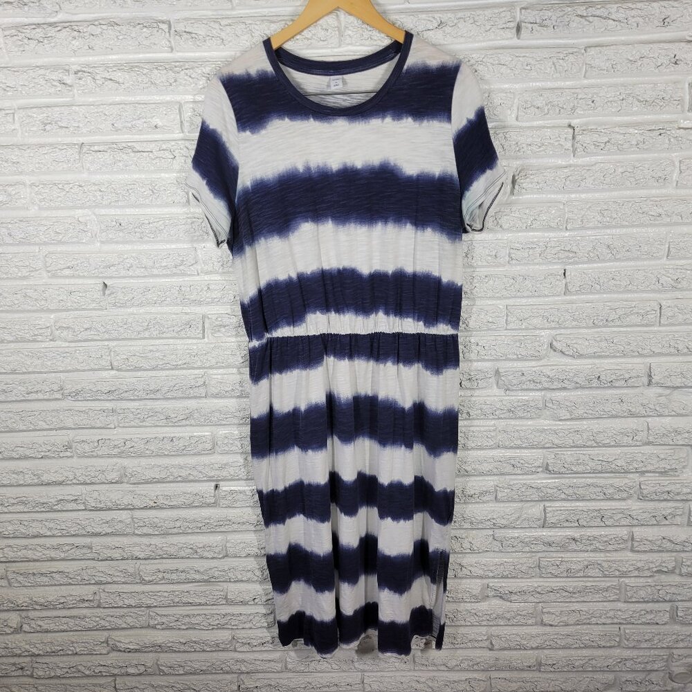 Old Navy Blue White Tie Dye T-Shirt Dress Midi 100% Cotton XL C18E